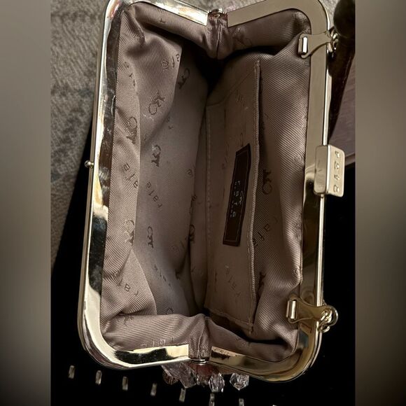 Rafe evening pink & silver jacquard.kiss lock purse clutch w beading VINTAGE - Picture 12 of 13